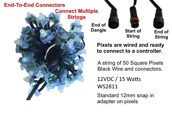 RGB Strings 12V - 50 Count Squares 4" - LOR End Connector