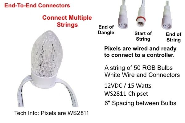 RGB Strings 12V - 50 Count Bulbs 6" - LOR End Connector